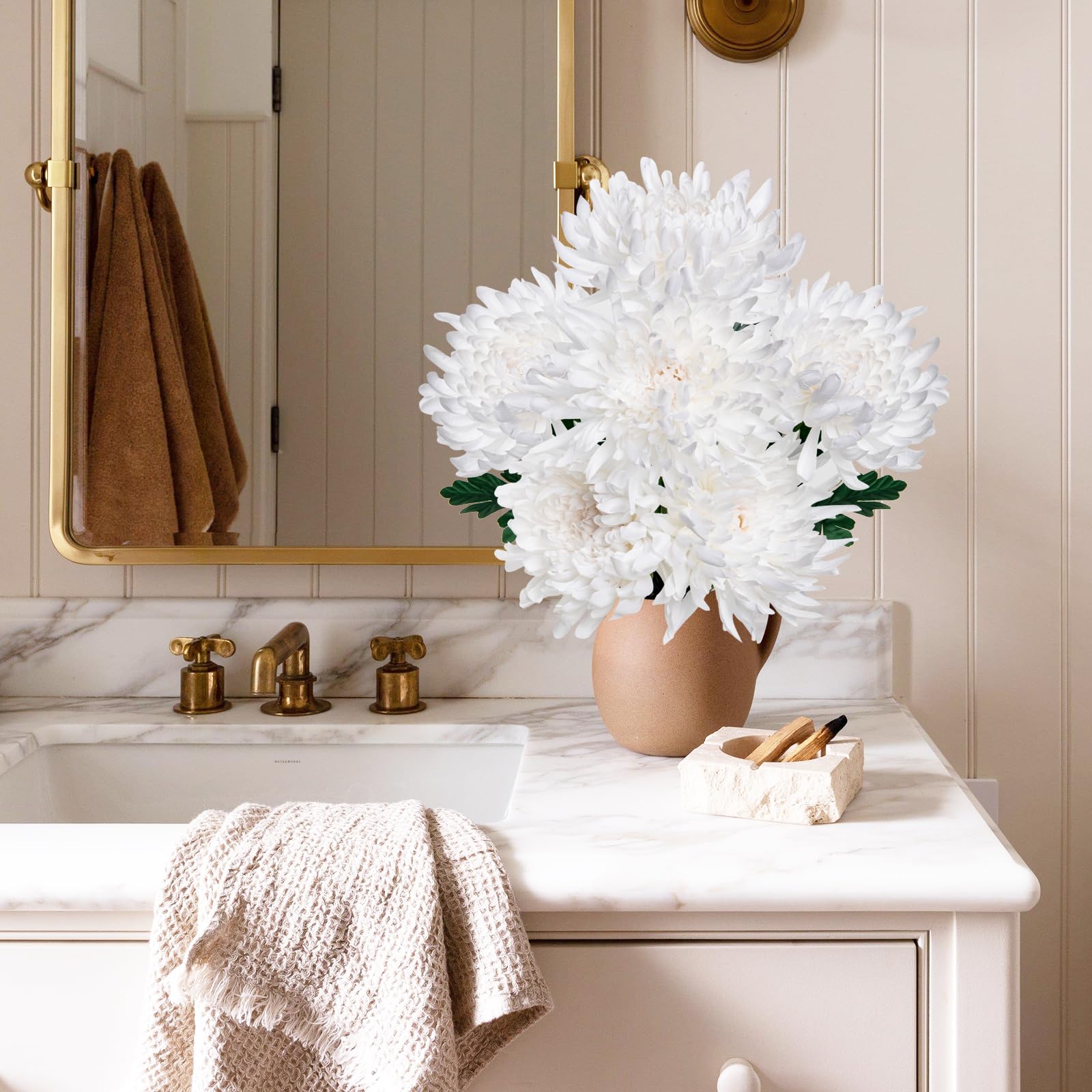 Amazon.com: Hollyone 6Pcs Cream White Artificial Mums Flowers